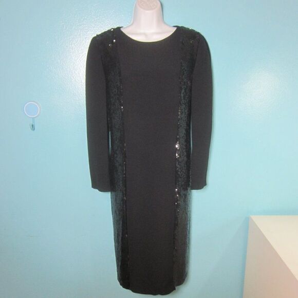 Louis Feraud 70s VINTAGE Womens Size 12 Black Silk Sequin Sheath Dress Rear Zip - Picture 1 of 16